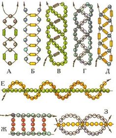 an image of different types of bead patterns on a white background, including beads and letters