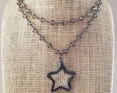 "High Quality Handcrafted Necklace!! *Cute Star Glass Pendant *Gunmetal Chain *Adjustable (14*16\") Cute Organza Bag Included *While Supplies Last*" Adjustable Silver Star Necklace, Silver Star-shaped Adjustable Necklace, Adjustable Star Shaped Charm Necklace With Adjustable Chain, Trendy Adjustable Star-shaped Necklace, Trendy Adjustable Star Necklaces, Star-shaped Metal Jewelry With Adjustable Chain, Adjustable Star Charm Necklace For Parties, Metal Star Charm Necklace In Star Shape, Nickel-free Adjustable Star Necklace