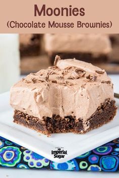 chocolate mousse brownies on a white plate