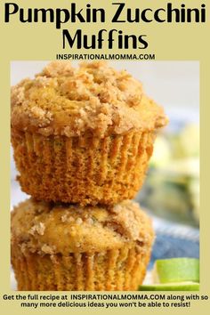 Two pumpkin zucchini muffins stacked atop one another. Baking With Zucchini, Pumpkin Foods, Spiced Zucchini, Baked Good, Pumpkin Pie Mix, Spice Muffins