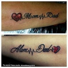 two tattoos with the words mom and dad on them