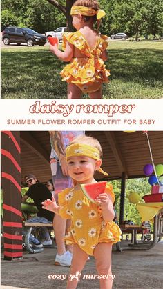 Brighten up your baby's wardrobe with our Summer Yellow Daisy Bubble Romper! This cheerful piece is a summer essential, making it a great addition to any summer toddler clothing. It's also a fantastic gift idea for parents who love dressing their little ones in style.  📷 : gabriellaxxrose
#SummerVibes #BabyClothing Summer Romper Outfit, Sleeveless Romper Jumpsuits, Baby Girl Clothes Winter, Winter Outfits For Girls, Twin Outfits, Sister Outfits