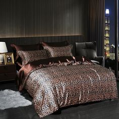 44540312912102|44540313043174|44540316483814 High End Bedding, Leopard Bedroom, Silk Bed Sheets, Color Bedding, Queen Size Duvet Covers, Silk Bedding Set, Silk Sheets, Satin Bedding, Apartment Bedroom