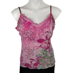 Shop katitudes's closet or find the perfect look from millions of stylists. Fast shipping and buyer protection. A dazzling pink floral camisole adorned with sequins, this Venus top brings a touch of sparkle to any ensemble. Crafted from soft, sheer mesh with adjustable straps for an effortless fit. • Adjustable Spaghetti Straps • Pink Floral Sequin Design • Sheer Mesh Fabric • Pullover Style Vintage 90s Size: L Condition: Pre-Owned This item is in excellent condition. Cleo Sertori, Floral Camisole, Black Lace Cami, Sequin Design, Rose Vintage, Velvet Tops, Plus Size Blouses, Boho Tops, Green Fashion