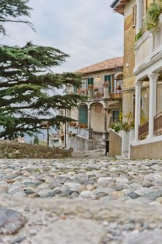 a teddy bear sitting on the ground in front of a building with windows and balconies