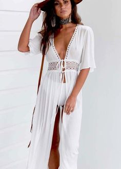 Color: cover up white, Size: XXL, Ships From: China Sun Clothes, Long Sleeve Bathing Suit, White V Neck Dress, Stile Boho Chic, Bandage Swimsuit, Beach Tunic, Long Beach Dress, Bathing Suit Covers, Women Beach