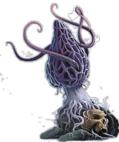 an illustration of a strange looking creature with long, purple tentacles on it's head