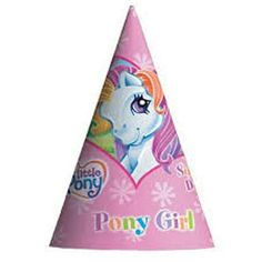 a pink party hat with a pony on it