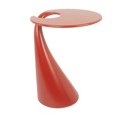 a red table with a curved top and an extended handle on the end, against a white background