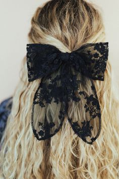 Black lace bow on alligator clip *Hair accessories are final sale Lace Hair Accessories, Free People Swim, Hair Decor, Bow Barrette, Maxi Tops, Lace Hair, Lace Bows, Clip Hair, Eras Tour