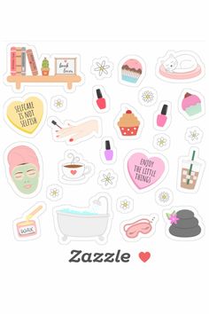 the sticker sheet has various items on it, including a bathtub and other things