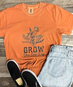 Grow tee - Mack and Mav Boutique Casual Acid Wash T-shirt For Spring, Brown Screen Print T-shirt For Summer, Casual Faded Pre-shrunk T-shirt, Casual Washed T-shirt For Fall, Casual Faded T-shirt For Fall, Casual Orange T-shirt For Everyday, Orange Casual T-shirt With Screen Print, Casual Orange T-shirt With Screen Print, Fall Faded Soft-washed T-shirt