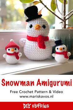 snowman amigurmi crochet pattern and video