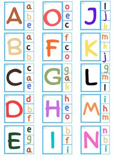 the alphabets and letters are arranged in different colors