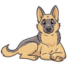 a cartoon german shepherd dog sitting down