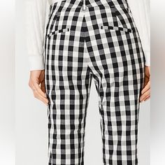 Cropped Pants Black/White Gingham Flat Front Flat Front Pockets Clasp, Button Zipper Close Waist 16” Inseam 26” 98% Cotton 2% Spandex Great Buy Cotton Houndstooth Bottoms For Workwear, Cotton Bottoms With Houndstooth Pattern For Workwear, Cotton Houndstooth Pattern Bottoms For Workwear, High Waist Gingham Pants For Work, White Houndstooth Bottoms For Work, White Houndstooth Workwear Bottoms, Gingham Trousers For Workwear, Trendy Gingham Bottoms For Workwear, Gingham High-waisted Pants For Work