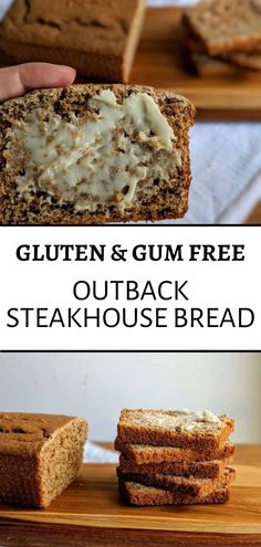 gluten and gum free outback steakhouse bread is shown with the text overlay