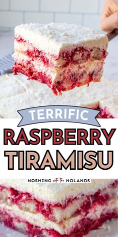 two layered raspberry tirames stacked on top of each other