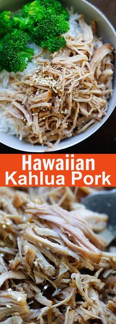 this is an image of hawaiian kahlua pork with broccoli