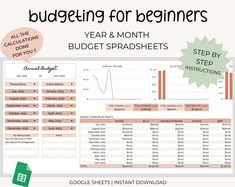 budget spreadsheet for beginners with the text budgeting for beginners year and month