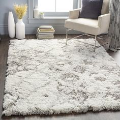 Wade Logan® Dittman Performance Gray/White Rug & Reviews | Wayfair Mcm Ranch, Area Rug Ideas, Ranch Makeover, Neutral Area Rugs, Shag Rugs, Bedroom Area Rug, Light Grey Area Rug, Living Room Rugs, Rug Ideas