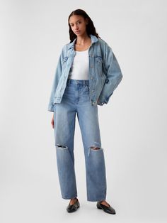 Fit:A full-length barrel jean that's fitted at the waist with a relaxed leg and tapered ankle.  Fabric:  95% Cotton, 5% Recycled Cotton.  Stretch: No Stretch Jeans.  Authentic denim that gets better with every wear.  Made to wear all day & break in over time.  Rise:  High Rise Jeans.  Look: A classic five-pocket barrel jean in a light indigo wash.  Details:  Zip fly & five-pocket styling.  Responsibly Made: This pair of jeans is part of our water-saving Washwell program.  Compared with conventio Straight High Waisted Jeans, Rich Girl Fashion, Barrel Jeans, Denim Inspiration, Jeans Look, Water Saving, Denim Patchwork, Jeans Light, Break In