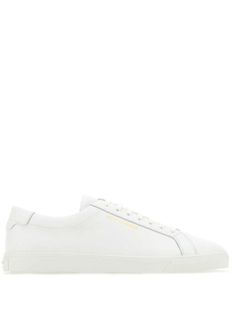 white calf leather leather logo stamp at side round toe front lace-up fastening branded insole rubber sole Saint Laurent Andy Sneakers, White Leather High-top Sneakers With Vulcanized Sole, White Sneakers With Leather Sole And Round Toe, Classic Calf Leather Sneakers For Streetwear, Luxury Vulcanized Lace-up Sneakers, Designer White Sneakers With Rubber Sole, Luxury White High-top Sneakers With Embossed Logo, White Lace-up Custom Sneakers With Leather Sole, Classic Leather Sneakers With Embossed Logo