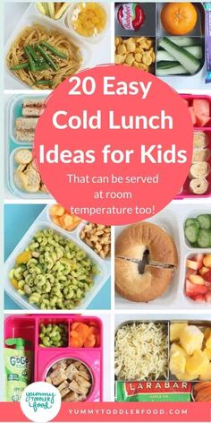 the collage of different lunches with text overlay that reads 20 easy cold lunch ideas for kids