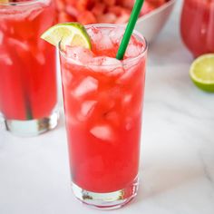 two glasses filled with watermelon and lime juice