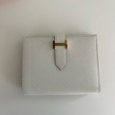 Authentic Hermes Bearn Wallet Mushroom Color Brand New Elegant Tan Evening Wallet, Elegant White Wallet For Formal Occasions, Designer White Wallets For Formal Occasions, Elegant White Evening Wallet, Elegant Tan Wallet For Formal Occasions, Elegant Tan Bifold Wallet, Elegant Tan Rectangular Wallet, Hermes Wallet Kelly, Hermes Constance Wallet