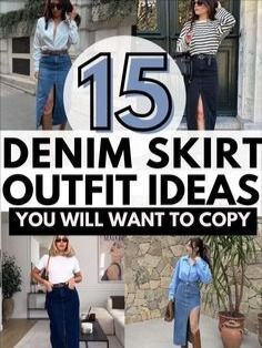 Outfit Ideas Edgy Classy, Midi Denim Skirt Outfits, Long Denim Skirt Outfit Summer Casual, How To Style A Jean Skirt, How To Style A Long Denim Skirt, Long Jean Skirt Outfits Summer, Long Denim Skirt Outfit Street Styles, Midi Jean Skirt Outfits, Jean Skirt Outfits Fall