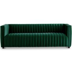 a green velvet sofa with black legs