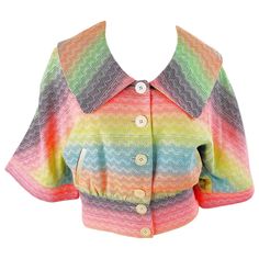 Matthew Williamson Spring 2002 Sz 8 Colorful Rainbow Striped 3/4 Sleeves Jacket For Sale at 1stDibs Yellow Soft, Matthew Williamson, Colorful Rainbow, Rainbow Stripes, Dolman Sleeve, Primavera Estate, Vintage Outfits, Cotton Blend, Spring Summer