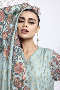 Khaadi BCO240306 L-Blue Eid Collection 2024 Original brand suit fabric and photography lite diffrance in actual print. Eid Collection, Shalwar Kameez, Suit Fabric, Pakistani Outfits, Jacquard Fabric, Signature Collection, 3 Piece, Clothing Brand, Printing On Fabric