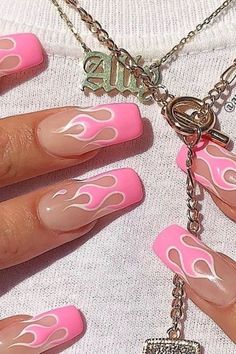 Light Pink Nail Designs, Flame Nails, Flame Nail Art, Girls Nail Designs, Light Pink Nails, Pink Nail Designs, Nail Swag, Instagram Nails, Trim Nails