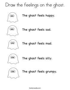 halloween worksheet with ghost faces and the words, draw the feelings on the ghost