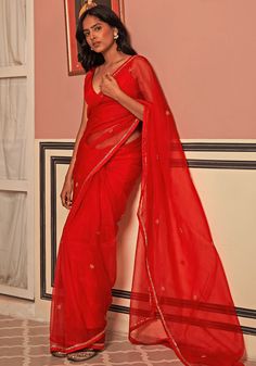 Red Organza Silk Embroidered Saree Set Zoon Tribe - Fabilicious Fashion Army Drawing, Hand Placement, Saree Fashion, Saree Silk, Embroidered Saree, Indian Wedding Wear, Ready To Wear Saree, Black Saree, Saree Models