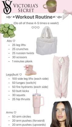 the victoria's secret workout routine is shown with instructions for how to use it