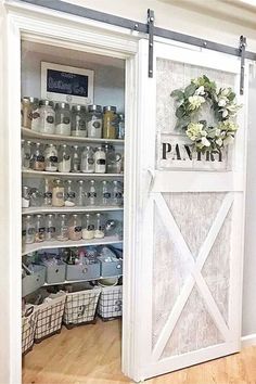 an open door to a pantry filled with items