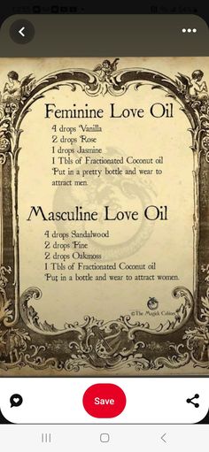 Love Spell Scent Essential Oils, Spell Oils Recipe, Magick Oil Recipes, Come To Me Oil Recipe, Attraction Oil Recipe, Love Oil Recipe, Spell Oil Recipe, Witchy Ingredients, Spiritual Oils