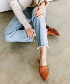 The Jenni Kayne mule is elegantly effortless. Hand-crafted in Italy in a supple, soft suede, these mules are lined in leather for an easy feel. Features pointed rubber-tipped toe with a lightly padded leather insole and elastic gusset for all day comfort. Fall Leather Mules With Suede Lining, Brown Slip-on Mules For Fall, Leather Mules With Suede Lining For Work, Casual Everyday Mules With Flat Heel, Classic Suede Mules For Spring, Brown Suede Mules For Fall, Suede Mules With Leather Sole And Pointed Toe, Suede Mules With Pointed Toe And Leather Sole, Pointed Toe Suede Mules With Leather Sole