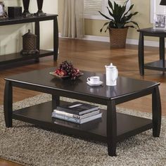 Contemporary Style Wooden Coffee Table With Slightly Rounded Shape, Dark Brown - 701078 Espresso Coffee Table, Wood Coffee Tables, Coffee Table With Shelf, Living Room End Tables, Coaster Furniture, Wooden Coffee Table, Rectangular Coffee Table, Low Shelves, Occasional Table