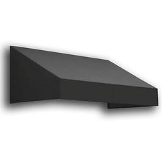 the corner of a wall mounted shelf with an angled design in black painted steel, against a white background