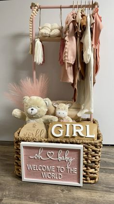 Baby Shower Baskets Girl, Baby Girl Gift Ideas Baskets, Baby Basket Gift Ideas Girl, Baby Girl Gift Basket, Creative Baby Shower Gifts, Girl Gift Baskets