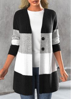 Color:Black;Size:S;Size:M;Size:L;Size:XL;Size:XXL;Package Contents:1 X Coat;Occasion:Other;Style:Bohemian; Color Block Coats, Trendy Tops For Women, Knitting Women Cardigan, Winter Pullover, Winter Cardigan, Cardigan Pattern, Knitting Women, Open Front Cardigan, Crafty Stuff