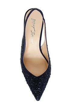 A jewel-encrusted upper creates glamorous allure on a slingback pump framed by a pointy toe and tapered flare heel. 2 1/4" heel Textile and synthetic upper/synthetic lining and sole Imported Party Slingback Pumps With Removable Insole, Glamorous Formal Slingback Pumps With Heel Strap, Glamorous Slingback Pumps With 4-inch Heel, Glamorous Low Heel Slingback Pumps For Evening, Glamorous Low Heel Slingback Pumps For Formal Occasions, Glamorous Embellished Slingback Pumps For Gala, Glamorous Crystal-embellished Slingback Pumps For Formal Occasions, Glamorous Evening Kitten Heels With Heel Strap, Glamorous Pointed Toe Slingback Sandals For Evening