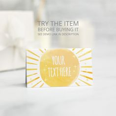 a business card with the text, try the item before buying it see demo link in description