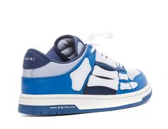 Amiri blue Mesh Skel top sneakers, laces closure, leather and fabric upper, logo, round toe Composition: 50% Leather, 50% Fabric / Rubber Sole | AMIRI Men's Mesh Skel Top Sneakers in Blue | SS24 Erica Mena, Rocker Chic, Checkered Shirt, Hermes Bag, Lace Closure, Luxury Retail, Biker Jacket, Vintage Tees, Luxury Boutique