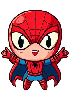 a drawing of a spiderman with big eyes and a red cape on his head