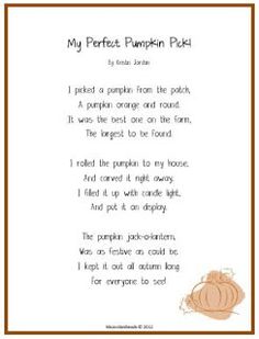 a poem with pumpkins on it and the words,'my perfect pumpkin pick '